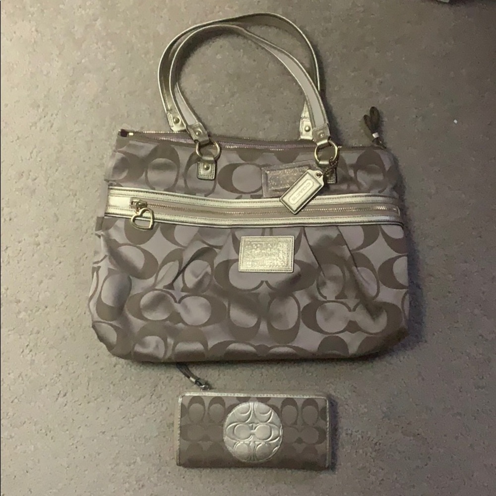 Gold Coach bag and matching wallet